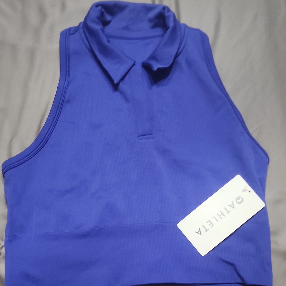 Athleta Aurora Seamless Crop Polo Tank in Blue
